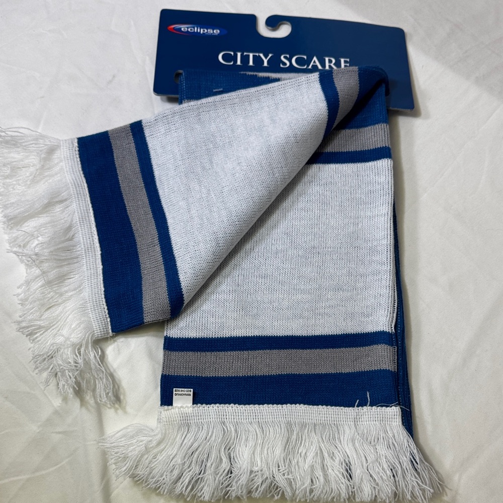 Eclipse Los Angeles City Scarf Blue White Gray Knit Fringe‎ Unisex